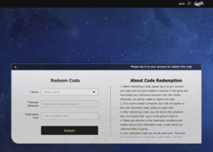 Honkai Star Rail code redemption website interface.